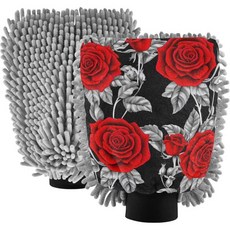 워싱 미트 세차 흡수성 극세사 셰닐 스펀지 오토 디테일링 용품 부드러운 스크래치 없음 활기찬 레드 로즈 실버 리브 블랙 라지 x 2 팩, Medium