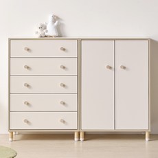 꼬미 베이비장 세트 유아 키즈 아기 옷장 5단 서랍장 수납장 어린이 행거 바구니장 코너장, 800 5단서랍장+800옷장-다리없음x