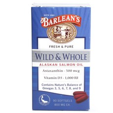 Barleans 野生&全阿拉斯加鮭魚油 500mcg 1000IU軟膠囊, 1個, 90入
