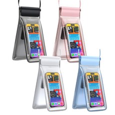 IPX8雙層密封 可觸控拍照 掛脖斜背 全系列手機通用, 1個, 雙口袋 大容量防水袋(水藍)