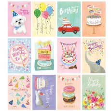 마음담아 60장세트 귀여운 일러스트 파스텔 생일 해피데이파티 엽서, 엽서60장세트