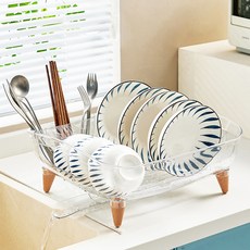 주방 싱크대 선반 자동배수 식기건조대 가정용 투명 대용량 물빠짐 그릇 선반 물빠짐 수세미 거치대 확장형 주방 다용도 식기건조대, 1개, 1단