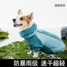 寵家運動收藏鋪 全包撞色柯基衝鋒雨衣中小型犬臘腸犬四腳狗狗雨衣雨天寵物狗衣服, 邦迪藍【卡碼建議拍大】,L（建議體重19-24斤）, 1個