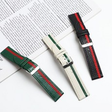 갤럭시워치6클래식 스트라이프 리얼 소가죽밴드 스트랩 시계줄 43mm 47mm, 그린레드