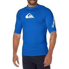 Quiksilver 남성용 스탠다드 올 타임 반소매 래쉬가드 UPF 50 자외선 차단 서핑 셔츠 Blithe 165226, X-Small, 일렉트릭 로얄