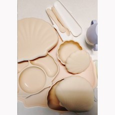 Chuwa Baby 韓製TGM白金矽膠貝殼餐盤 嬰兒斷奶餐具組 副食品餐具套組 分格餐盤 湯蓋 湯匙桌墊, Edison 1歲叉勺組橄欖綠Olive, 1個