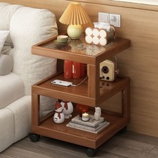 BYOU 다용도 협탁 원목 3단 서랍장 수납장 발통형, 1개, 호두색/원목+아크릴판 30cm