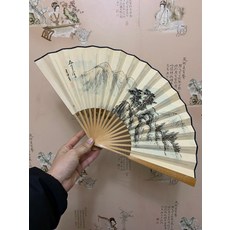 手繪山水書法扇面摺扇 蘇州老廠出口創匯作品, 如圖所示, 1個