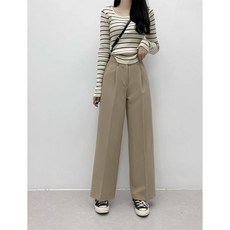 핫투 사계절 스판 좋은 여성 핀턱 와이드 슬랙스