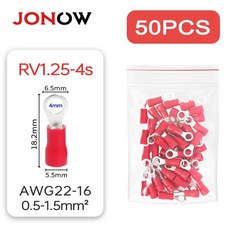 링 압착 단자 전기 와이어 커넥터 M4 M5 M6 절연 페럴 러그 케이블 스플라이스 50PCS, 링 압착 단자 RV1.25-4s 50개