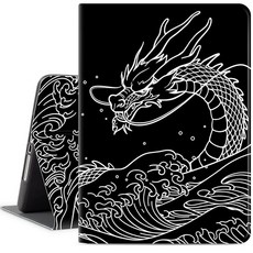 Vimorco 아이패드 5세대/6세대 9.7인치 2017/2018용 케이스 에어 1/2 5/6세대용 슬림 충격 방지 PU 가죽 조절 가능한 스탠드 커버 퍼플 마블, 드래곤 인 웨이브