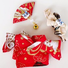 팝마트 라부부 4세대 10cm 내마음속 비밀번호 시리즈 미니 버전 인형옷 미니인형 의상, 4.0 랍 천에 적합, 레드 골드 기모노