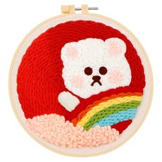 투데이리빙 DIY 펀치 니들 자수 세트 초보자 힐링 취미 뜨개질 만들기 감성 털실 펀칭 공예 십자수 키트 귀여운 원형 소품 액자 프레임, 무지개곰돌이, 1세트