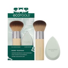 EcoTools 메이크업스펀지 에코툴즈 블렌드 + 블러 메이크업 브러시와 스펀지 듀오 블렌더 & 파운데이션 브러시 리퀴드 크림 클라우드 스킨 친환경 라텍스 프리 크루얼티 비건, 1개
