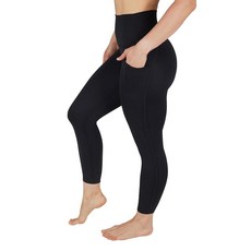 Yogalicious 여성용 하이 웨이스트 요가 레깅스 신축성 없는 스쿼트 프루프 운동 바지 블랙 W/포켓 XS