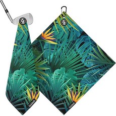 ClubSmith 골프 백 및 클럽용 마그네틱 골프 타월 45.7 x 45.7cm(18 x 18인치) 프리미엄 와플 극세사 골프 액세서리 남성/여성용 선물 및 장비 (레드, Tropical Forest