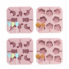 Nolepe 실리콘 초콜릿 롤리팝 덮개 없는 8구 베이킹몰드 2종 세트 스틱 5개 포함, 2개, 핑크 장미꽃, 핑크 목마 + 자동차