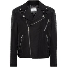 필립플레인 패딩 디테일 가죽 바이커 재킷