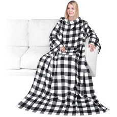 [미국수입정품] Pavilia PAVILIA 성인 여성 남성용 소매가 있는 웨어러블 담요 핑크 플리스 부드럽고 따뜻한 전신 랩 전면 포켓 팔이 달린 아늑한 로브 크리스마스