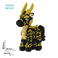 2026馬年吉祥物擺件兼容樂高小顆粒益智福袋招財馬積木拼圖禮物, RNF3070暗金黑馬+積木錘:23, 1個, 1片