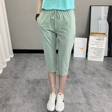 夏季薄款七分褲運動褲 冰絲涼感透氣彈力休閒褲