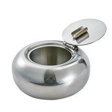 DIU 可密封個性煙盅創意加厚鼓形菸灰缸帶蓋不鏽鋼時尚酒吧用品, 1個, 本色:小號