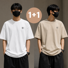 남성 루즈핏 스트릿 순면 반팔티 라운드넥 데일리 캐주얼 심플 티셔츠 1+1