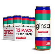 ginsa Sparkling Ginseng Energy Drink with Korean Red Ginseng | Natural Energy Booster | Non-GMO, 꿀, 355ml