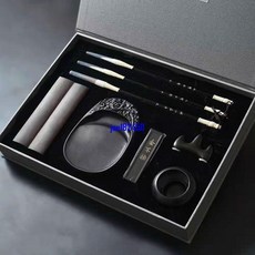 文房四寶套裝禮盒送禮兼毫毛筆硯臺筆擱鎮尺墨全套專業級高檔文房（美好生活家居鋪, 1個, 布紋款【基礎款】,文房套裝+100g墨汁+100張宣紙