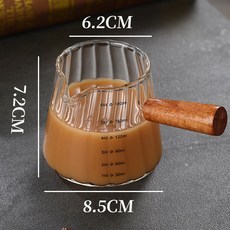 玻璃木柄咖啡量杯 小奶盅 萃取杯 帶刻度, 透明款紙盒加氣泡袋包裝, 1個