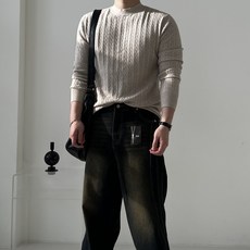 케이블 캐시라이크 부드러운 꽈배기 라운드 니트 스웨터 남자 라운드니트 가을니트 봄니트