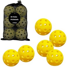 실외 및 실내용 피클볼 6팩 40홀 연습 게임 피클볼 메시 백 포함 높은 가시성 옐로우 175074, Yellow - 6 Pack