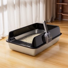 半封閉不鏽鋼貓砂盆 加高防外濺貓廁所附鏟, 1個, 50*35*20cm不鏽鋼貓砂盆