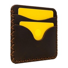 Ignis Craft 천연 가죽 신용 카드 홀더 남성용 핸드메이드 - 명함 작은 지갑 여성용 브라운. 빈티지