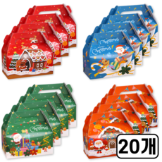 크리스마스 손잡이 포장박스 4종 세트, 20개, 색상혼합