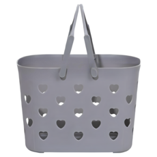 愛心簍空沐浴籃 手提收納籃 浴室瀝水置物籃 宿舍多功能洗澡籃【WY0059】, 灰色