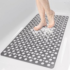 EIVINJE 흡착 컵이 있는 미끄럼 방지 샤워 매트 68.6 x 68.6cm(27 x 27인치) 빠른 배수 TPE 미끄럼 방지 샤워 매트 발 위에서 부드러운 샤워를 위한, 회색