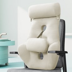 Pogeuni 사무실 사무용 바른자세 허리 쿠션 조절가능한 고급형 대형 의자 등받이 쿠션, 화이트
