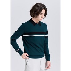 챌린저 남성 블럭 포인트 클래식 카라넥 니트 풀오버 다크그린