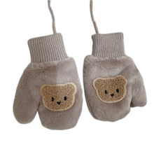 可愛泰迪熊造型毛絨連指手套 嬰幼兒保暖手套