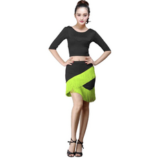 태슬 스커트 라틴 댄스 스커트 댄스복 소셜댄스스커트 Dance dress 뉴타임즈 U803Z886, XL, 블랙+녹색