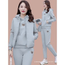 XROK 秋冬套裝 女 韓版 加厚加絨衛衣衛褲馬甲外套三件套 時尚休閒運動套裝