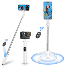 NICESUN 블루투스 휴대폰 삼각대 스마트폰/카메라/고프로 삼각대 셀카봉 103cm P07, 화이트