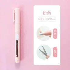 다기능 핸드 계정 절단 접이식 가위 미니 조각 칼 종이 트리밍 유틸리티 나이프, 핑크