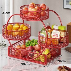 多層旋轉水果籃 客廳桌面收納架 零食點心置物架, 心想事成-紅色, 1個