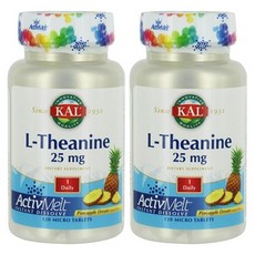 Kal L-테아닌 25mg 파인애플 맛 마이크로 타블렛, 120개입, 2개, 120정