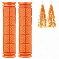 자전거 핸들 그립과 태슬 스트리머 미끄럼 방지 고무 핸들바 그립 소녀와 소년용 BMX MTB 산악자전거 스쿠터 폴딩 바이크용, 스트리머가 있는 주황색