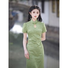 旗袍連衣裙 氣質長裙 - 綠色新中式改良旗袍 (台灣出貨), 1個, 星星披肩【均碼，默認拍M】,M