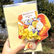 臺灣*出貨 盒裝乾花賀卡婚禮祝福卡鮮花造型高級感生日小卡片學生送禮留言卡, 1個, 盒裝-一束花-黃