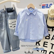 兒童長袖襯衫2025鞦季新款條紋韓版童拚接寬鬆襯衣中大童長袖上衣